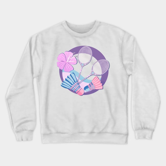 Tropical badminton badge - pastel purple and pink Crewneck Sweatshirt by Home Cyn Home 